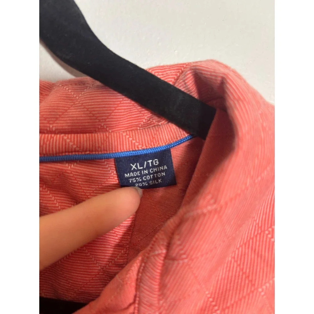 Tommy Bahama Mens XL Coral Pink Diamond Jacquard‎ Cotton Silk Polo Shirt